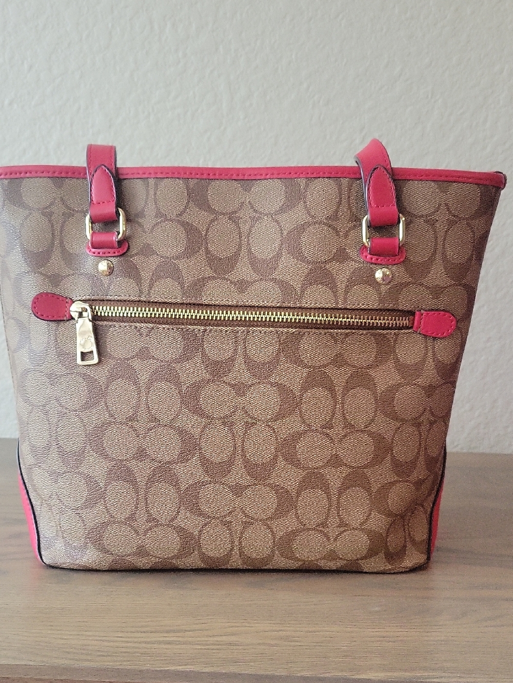 Coach Signature Canvas Tote with Pink Trim - Picture 3 of 9